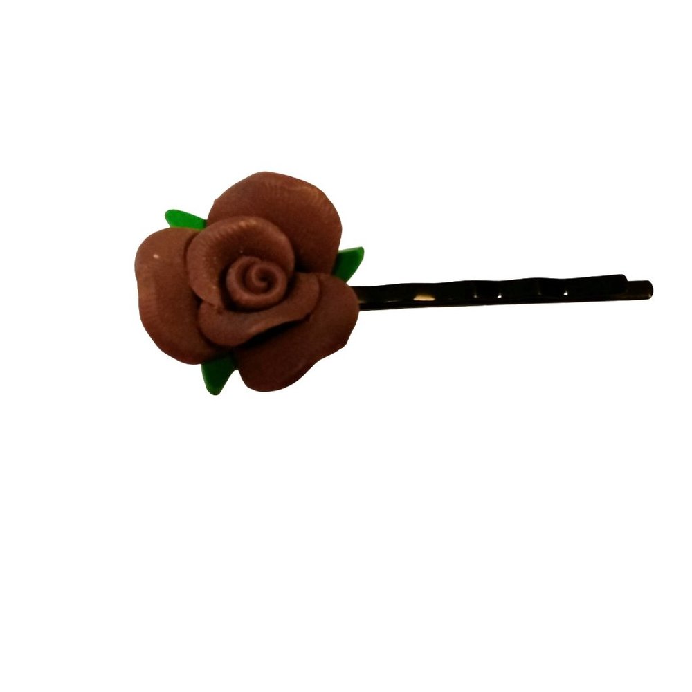 Womans Rose Hairpin Brown Bobbly Pin Vintage Dough Handcrafted